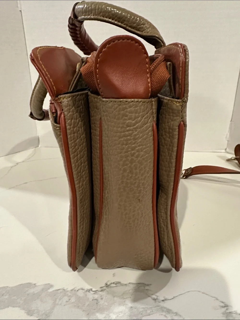 Dooney & Bourke Tan and Rust Two-Tone Leather Satchel